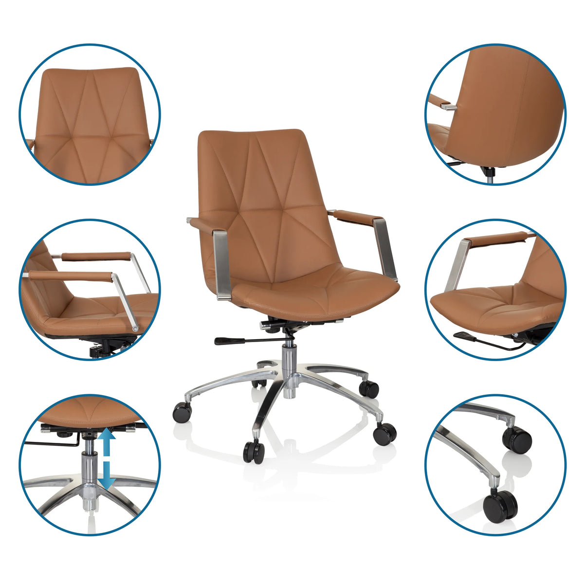 Home Office Chair SARANTO II in camel with adjustable height and castors by hjh OFFICE