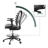 Adjustable backrest with 90 degree tilt of the ERGO LINE II WORK counter chair in black leather by hjh OFFICE