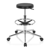 Black Swivel stool TOP WORK 14 I with foot ring and five-caster base by hjh OFFICE – 360-degree view (front view 0°)