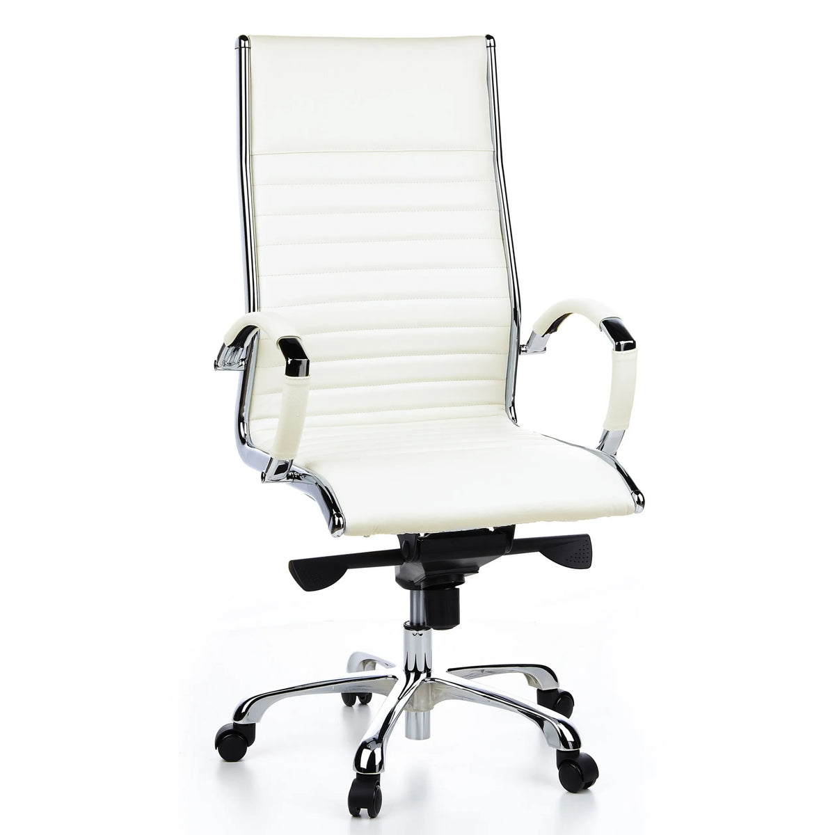 Cream white Professional Executive Chair PARMA 20 with cross stitching and five-caster base by hjh OFFICE – 360-degree view (front view 20°)