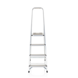 Silver Folding Ladder SOLID II made of aluminium with four steps and handle by hjh OFFICE – 360-degree view (front view 0°)