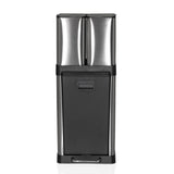 Silver wastepaper bin CLEAN 3 with two upper compartments and a black front flap by hjh OFFICE