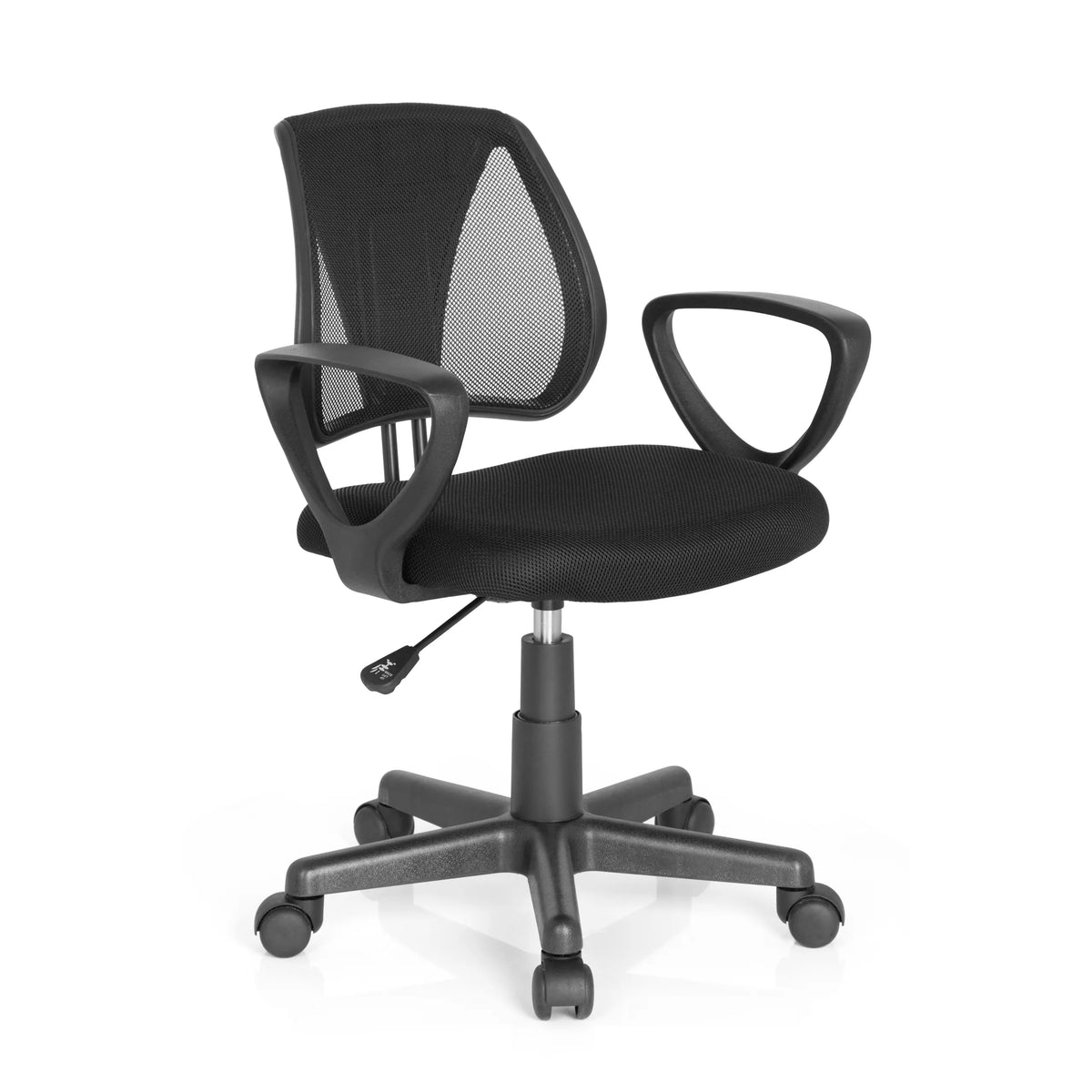 Black Swivel Chair – Children KIDDY CD with mesh back and five-caster base by hjh OFFICE – 360-degree view (front three-quarter view 40°)