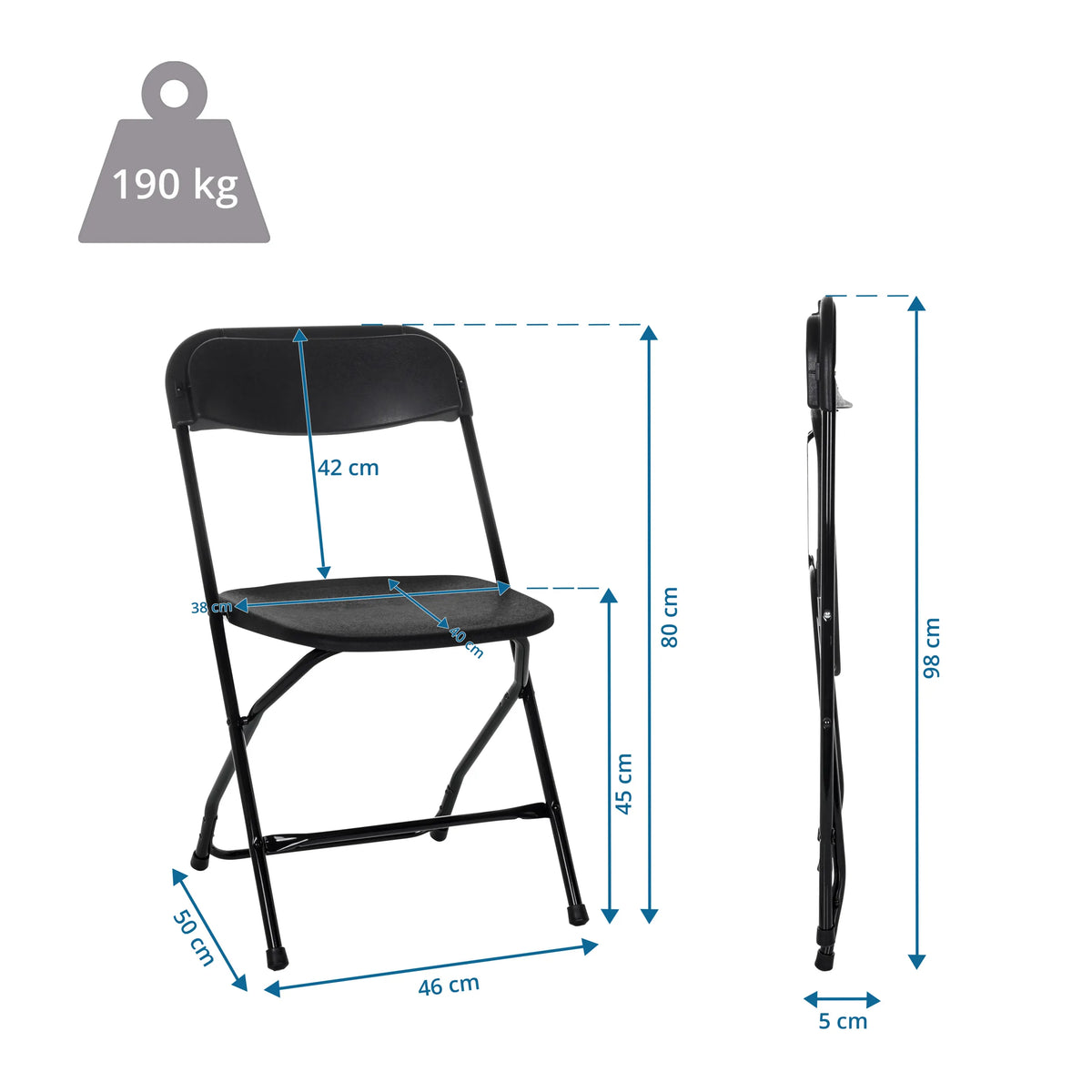 Technical drawing of the Outdoor chair TUDELA XXL B with a height of 80 cm and a load capacity of 190 kg by hjh OFFICE