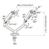 Technical drawing of the Monitor Mount Ergomount GF2 with a maximum width of 1010 mm by hjh OFFICE