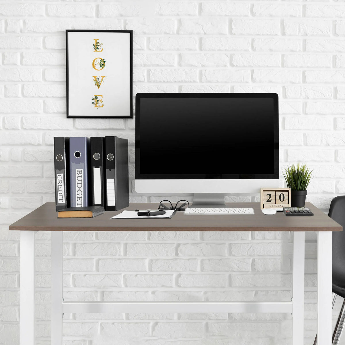 Office Desk WORKSPACE LIGHT I in walnut and white, 120 × 60 cm by hjh OFFICE