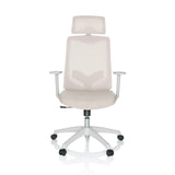 Beige Home Office Chair MIKEO W with headrest and white five-caster base by hjh OFFICE – 360-degree view (front view 0°)