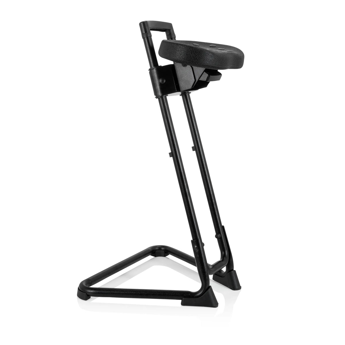 Black standing aid TOP WORK 32 with padded seat and U-shaped base by hjh OFFICE – 360-degree view (front three-quarter view 60°)