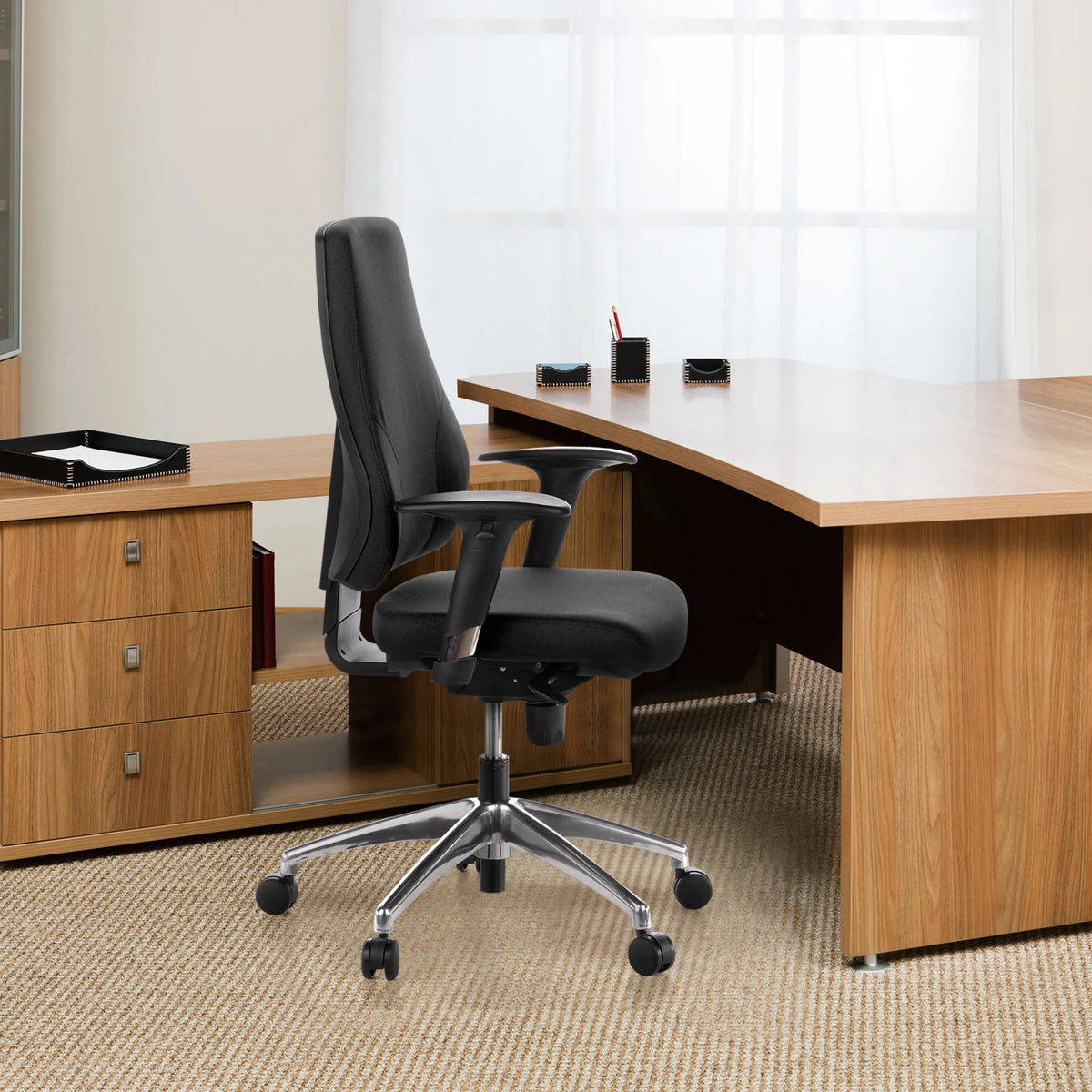 Black Professional Office Chair PRO-TEC 200 with armrests and five castors on a star base by hjh OFFICE
