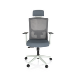 Grey Professional Office Chair CAPTIVO BASE W with mesh back, headrest and white five-caster base by hjh OFFICE – 360-degree view (front view 0°)