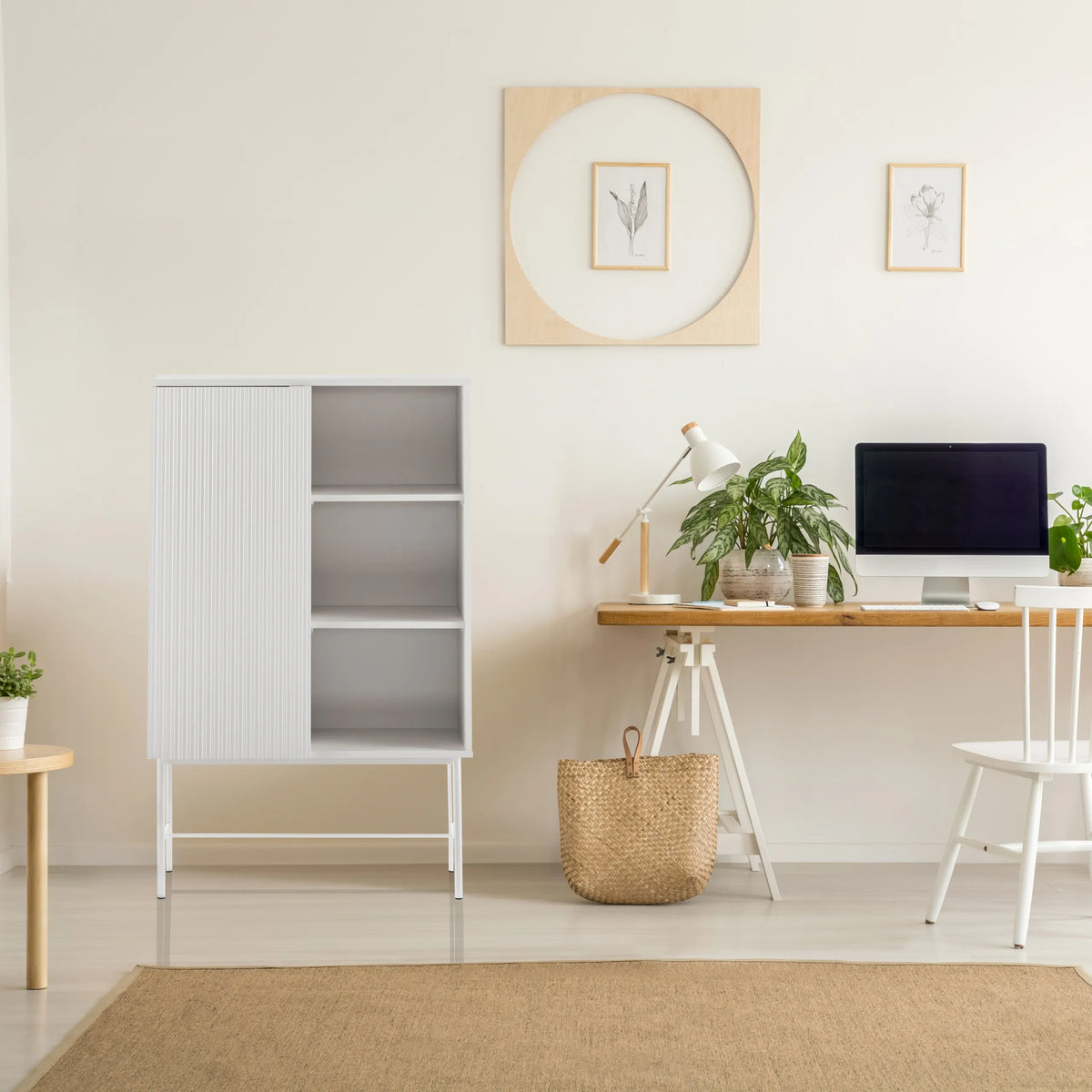 Grey Shelf SIO with one closed door and two open shelves by hjh LIVING