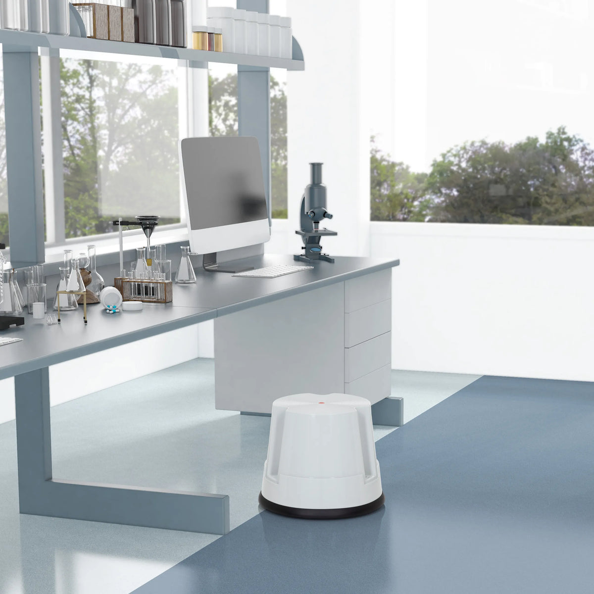 Grey Step stool TIO-S with white body and black base ring by hjh OFFICE