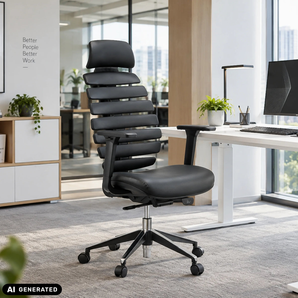 Black professional office chair ERGO LINE II PRO made of leather with segmented backrest by hjh OFFICE (AI-generated image)