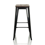 Black Bar stool VANTAGGIO HIGH WS with a wood-look seat and footrests by hjh OFFICE – 360-degree view (front view 0°)