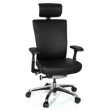 Black Professional Office Chair NOVA made of leather with headrest and five-caster base by hjh OFFICE – 360-degree view (front view 20°)