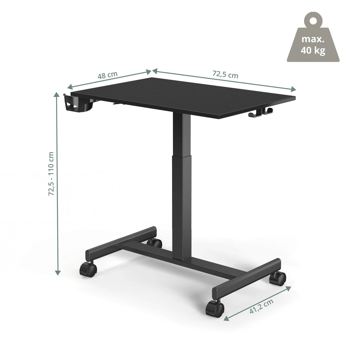 Dimensional drawing of the Standing desk Stand K with a width of 72.5 cm by hjh OFFICE