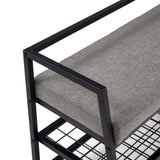 Grey seat and black metal frame of the Estha Loft shoe cabinet by hjh LIVING