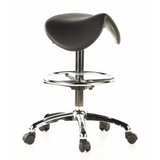 Black Saddle stool TOP WORK 13 with foot ring and five-caster base by hjh OFFICE – 360-degree view (front three-quarter view 40°)