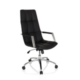 Schwarzer Homeoffice Chefsessel SARANTO PRO aus Leder mit glänzendem Fußkreuz mit fünf Rollen von hjh OFFICE – 360-Grad-Ansicht (schräge Frontansicht 38°)