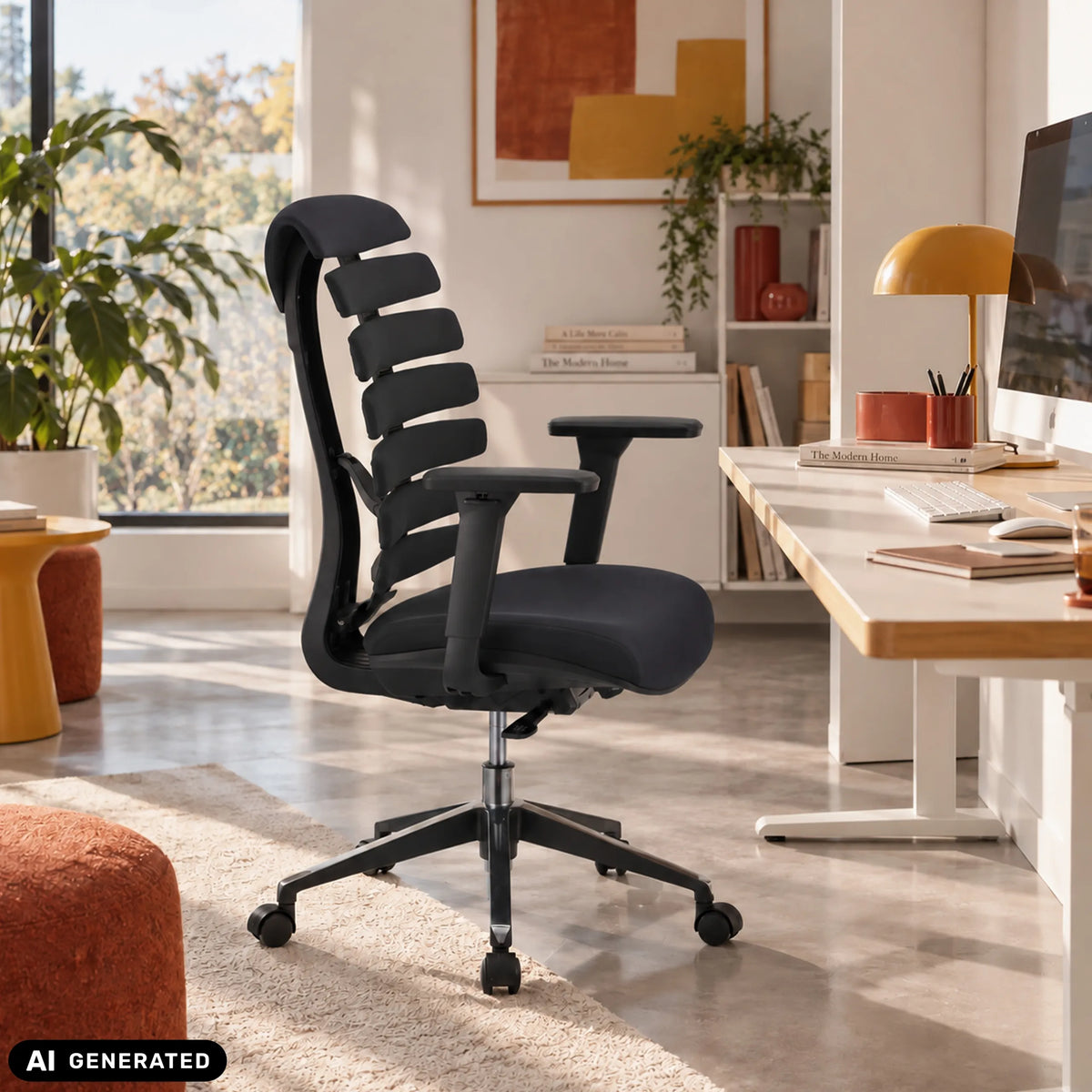 Black Professional Office Chair ERGO LINE II with segmented backrest and caster base by hjh OFFICE (AI-generated image)
