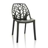 Black Outdoor chair ARTIFO TRI with perforated backrest in organic look by hjh OFFICE – 360-degree view (front view 15°)