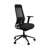Black Professional Office Chair CHIARO T1 BLACK with mesh back and five-caster base by hjh OFFICE – 360-degree view (front three-quarter view 60°)