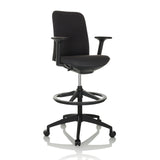 Black Counter chair NESTORA WORK with armrests, foot ring and five-caster base by hjh OFFICE – 360-degree view (front three-quarter view 30°)