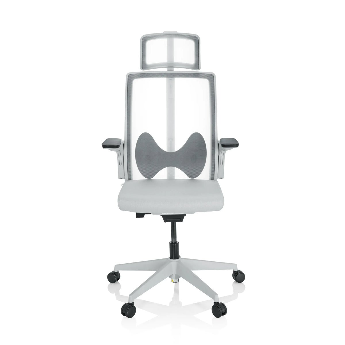Grey Professional Office Chair ARCEO W with mesh back, headrest and five-caster base by hjh OFFICE – 360-degree view (front view 0°)