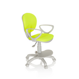 Green Swivel Chair – Children KID COLOUR G1 with grey armrests and five-caster base by hjh OFFICE – 360-degree view (front three-quarter view 60°)