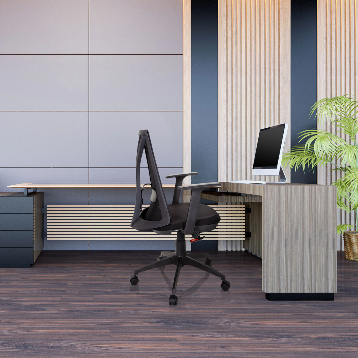Black Home Office Chair FALUN BASIC with mesh backrest and armrests by hjh OFFICE