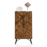 Chest of drawers SANTJAGO WOOD HIGH made of dark brown wood with a geometric pattern and black legs by hjh LIVING