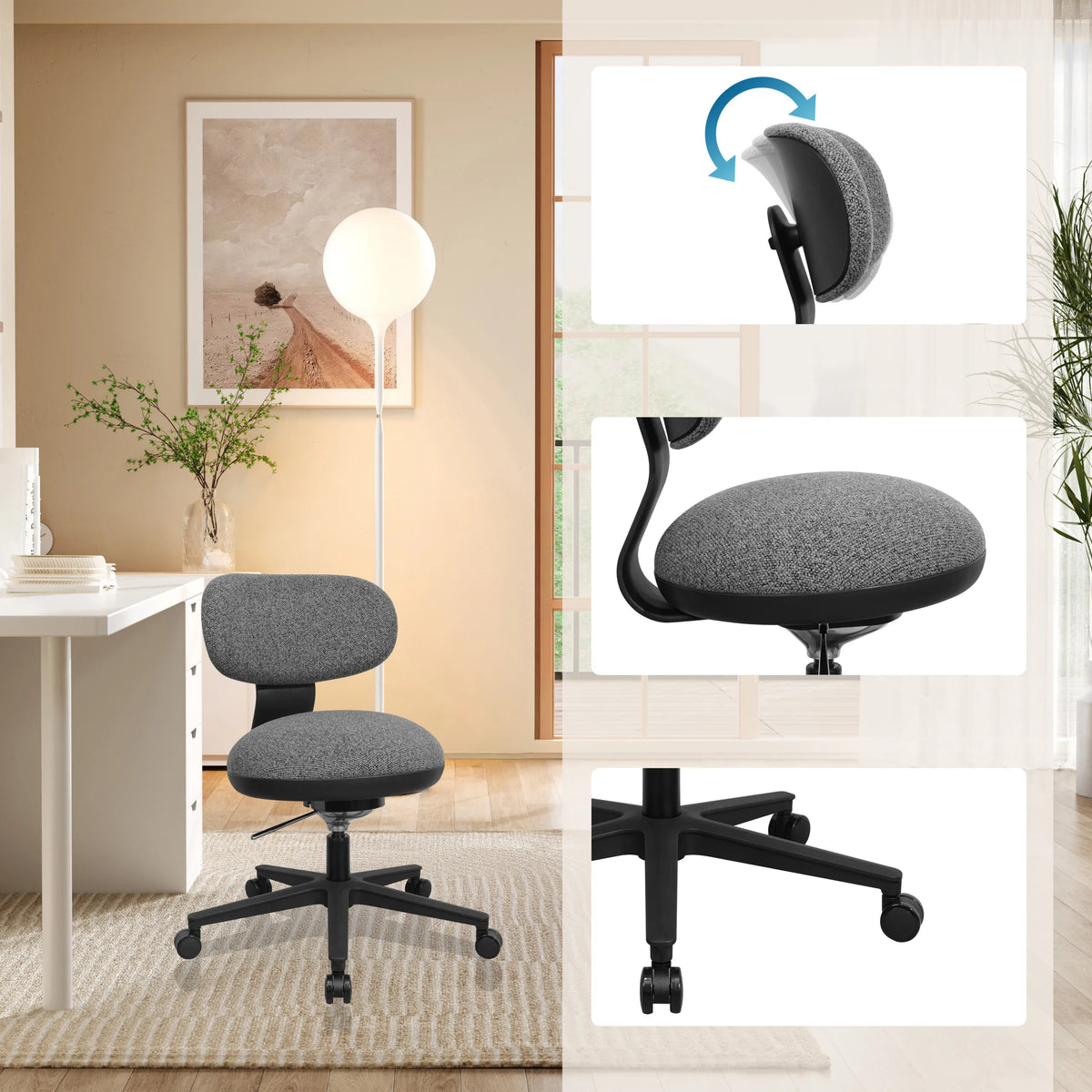 Grey Home Office Chair SITMOTION B with adjustable backrest and caster base by hjh OFFICE