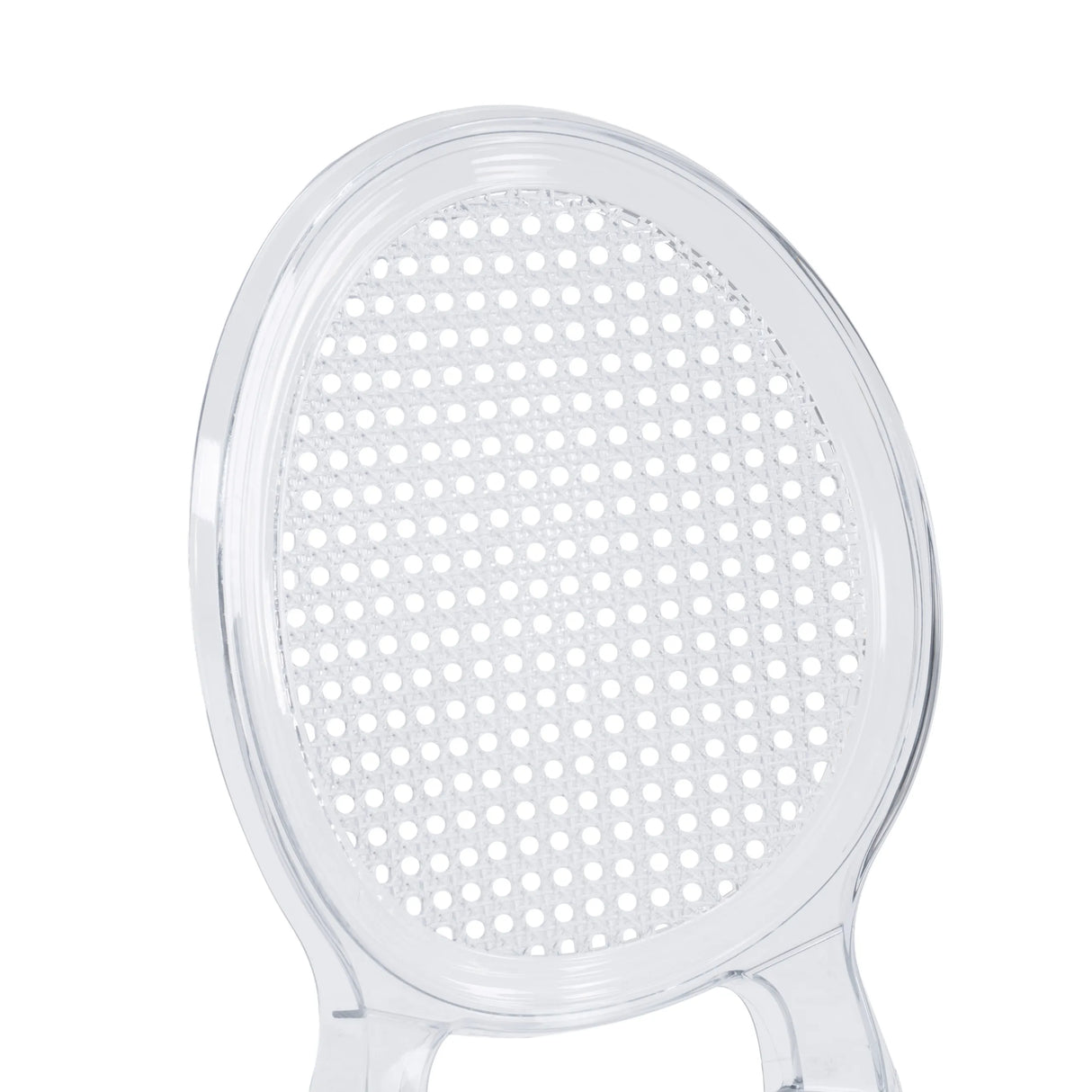 Transparent backrest with perforated pattern of the Four-legged chair CRISTALIO by hjh LIVING