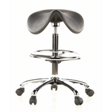 Black Saddle stool TOP WORK 13 with foot ring and five-caster base by hjh OFFICE – 360-degree view (front view 0°)
