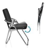 Folding mechanism of the ESTO folding chair with black faux leather cover and chrome frame by hjh OFFICE