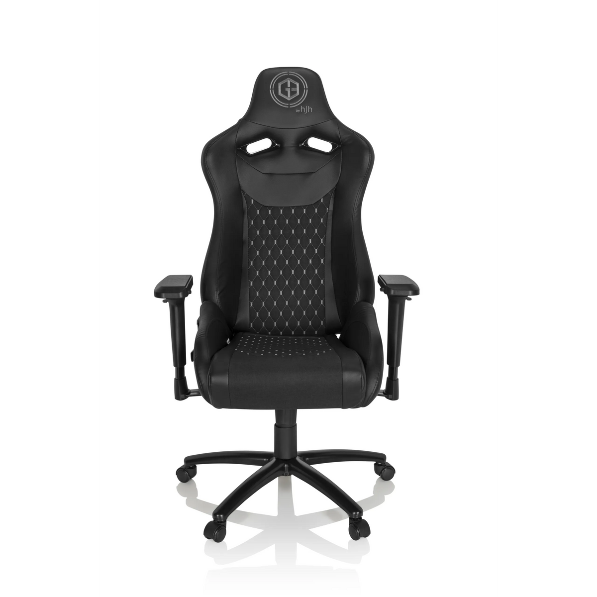 Black Gaming chair GAMEBREAKER SX 04 with quilted backrest and five-caster base by hjh OFFICE – 360-degree view (front view 0°)