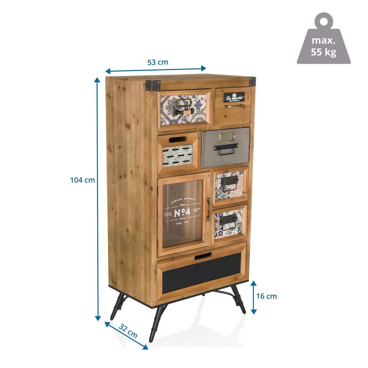 Dimensional view of the Sideboard CONTINENTO S, 104 × 53 cm with a load capacity of 55 kg by hjh LIVING