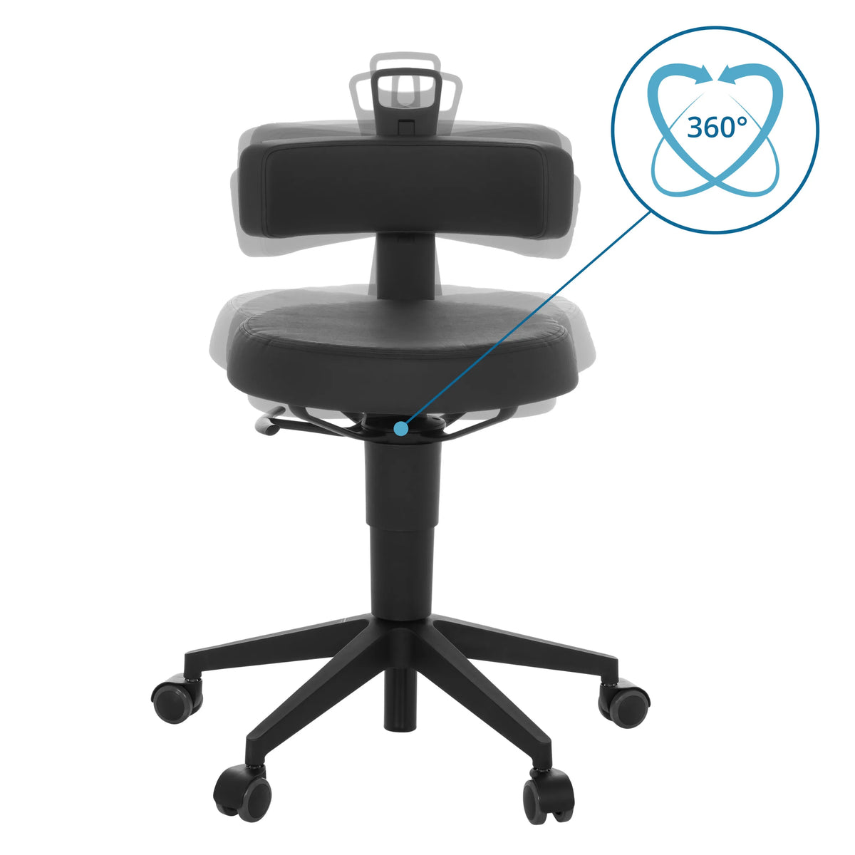 360-degree swivel function of the TOP WORK FLEX PU swivel stool in black with faux leather cover by hjh OFFICE