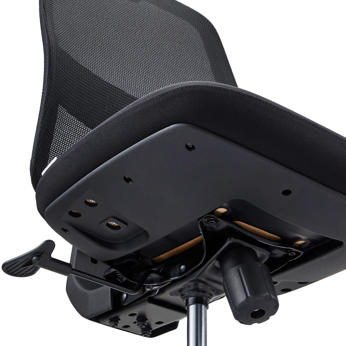Underside of the seat with adjustment mechanism of the Minoro B Professional Office Chair in black by hjh OFFICE