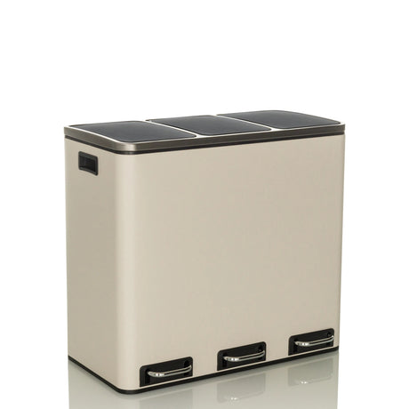 Beige Clean 9 wastepaper bin with three compartments and silver-coloured foot pedals by hjh OFFICE