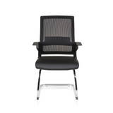 Black Cantilever chair INVENTOR V PRO with mesh back, armrests and sled base by hjh OFFICE – 360-degree view (front view 0°)