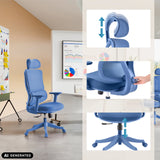 Blue Ergomy Colore Home Office Chair with adjustable headrest and seat height by MyBuero (AI-generated image)