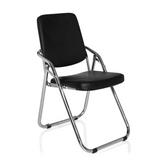 Black Folding chair ESTO with faux leather upholstery and chrome frame by hjh OFFICE – 360-degree view (front three-quarter view 40°)