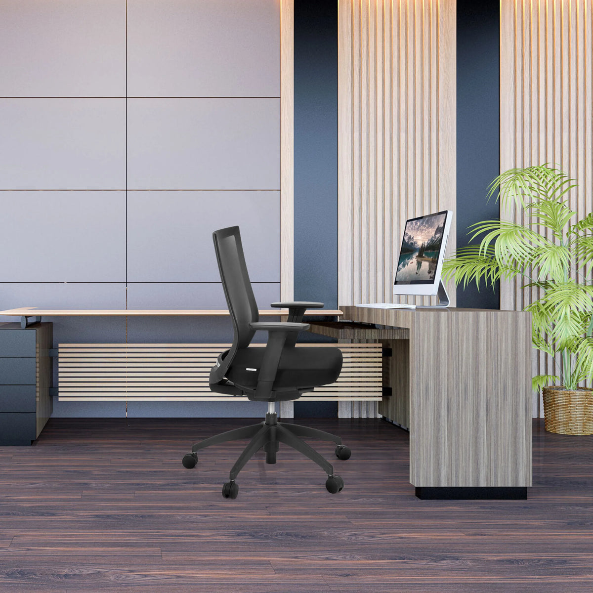 Black Professional Office Chair ASPEN with mesh backrest at a desk by hjh OFFICE
