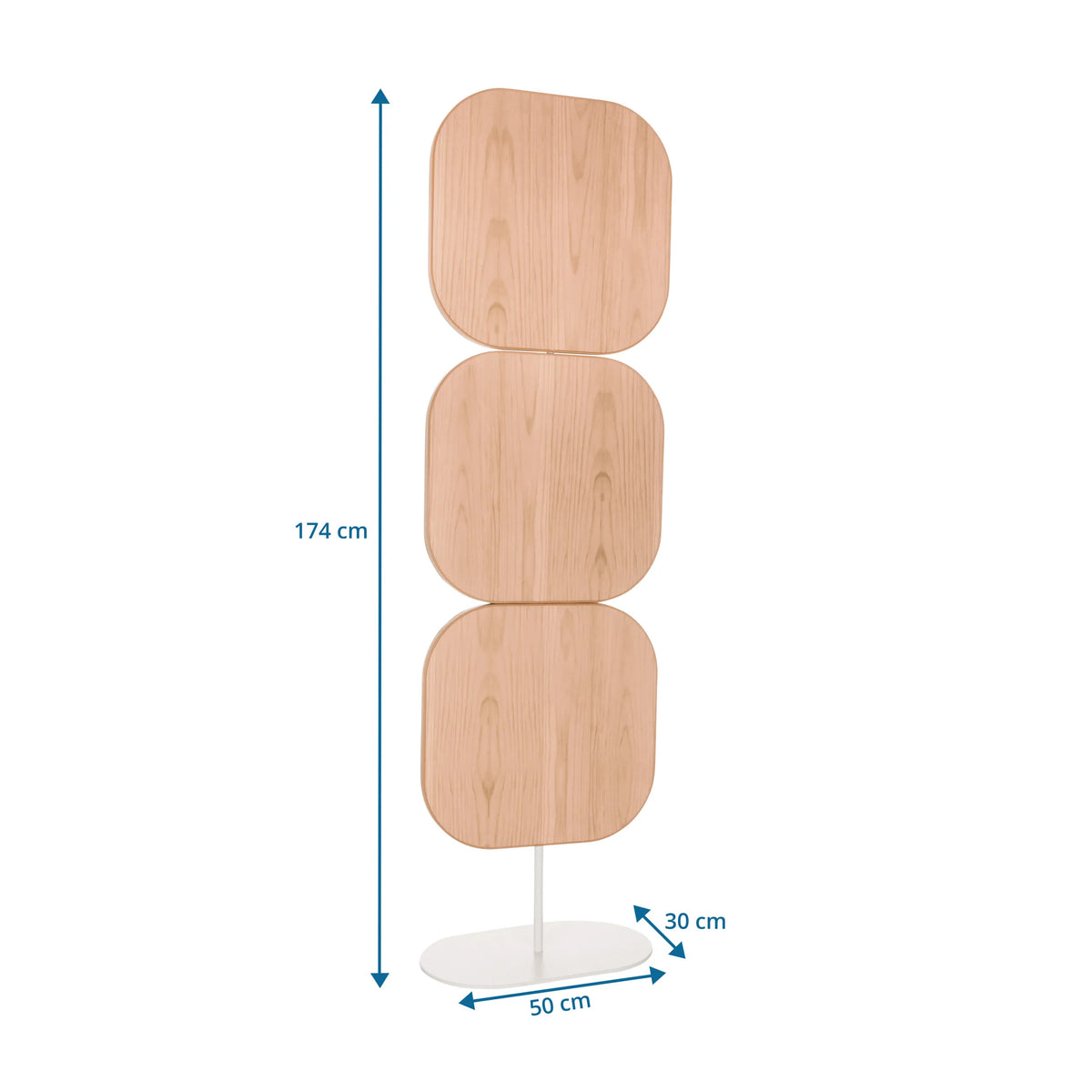 Dimensional drawing of the Partition wall FLEXMIUT W with a height of 174 cm and a base of 50 x 30 cm by hjh OFFICE