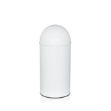 White wastepaper PUSH 35L with a rounded top and silver disposal opening by hjh OFFICE – 360-degree view (rear three-quarter view 240°)