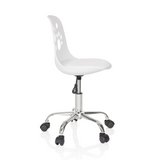 White Swivel Chair – Children FANCY I with paw print design and five-caster base by hjh OFFICE – 360-degree view (side profile 80°)