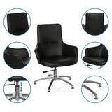 Black Lounge Chair SHAKE 300 with chromed star base and detailed views of the upholstery by hjh OFFICE
