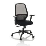 Black Professional Office Chair CARLOW I with mesh back and five-caster base by hjh OFFICE – 360-degree view (front view 15°)