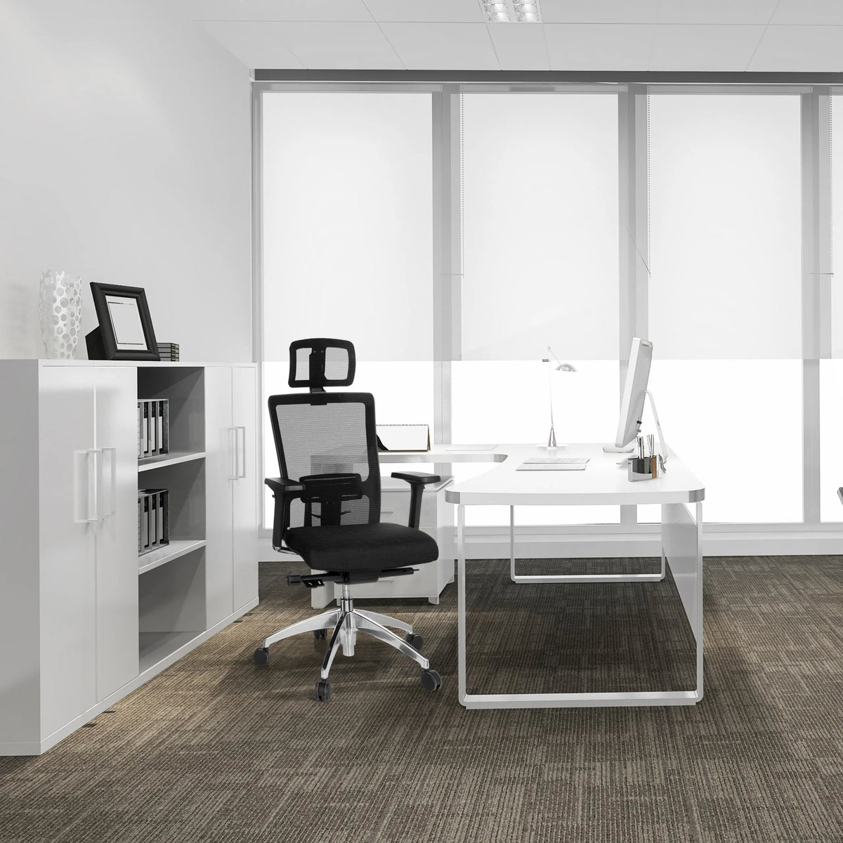 Black Professional Office Chair ASTRA LUX with mesh back and headrest by hjh OFFICE